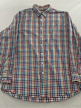LL Bean Shirt Mens XL Tall XLT Red Blue Picnic Plaid Long Sleeve Traditional Fit